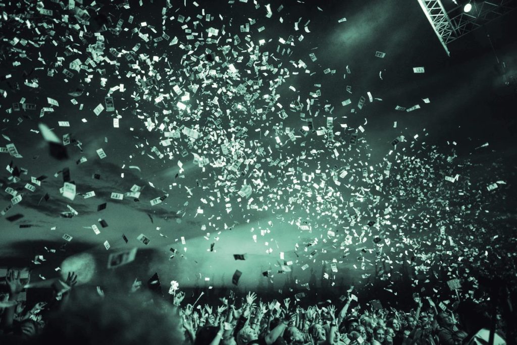 Confetti over a live crowd